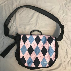 LL Bean Messenger Bag Pink Black Blue